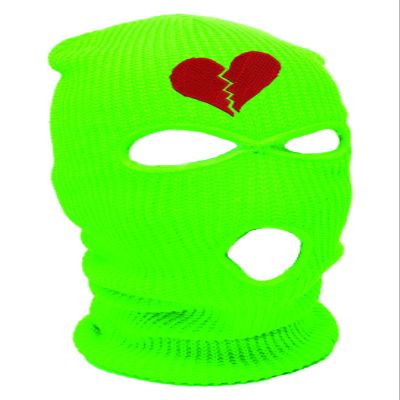 ALLNTRENDS Adult Three Hole Mask Broken Heart Embroidered Face Cover Warm Winter Beanie (Green)