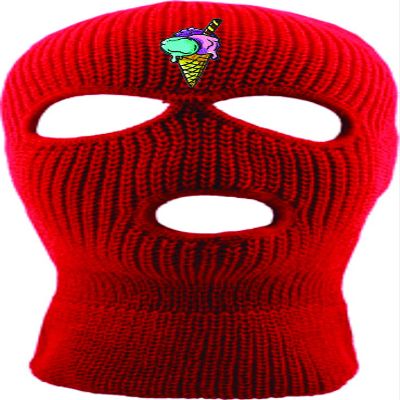 ALLNTRENDS Ski Mask Adult Three Hole Mask Ice Cream Embroidered Full Face Cover Knitted Beanie Warm Graphic Balaclava (Red)