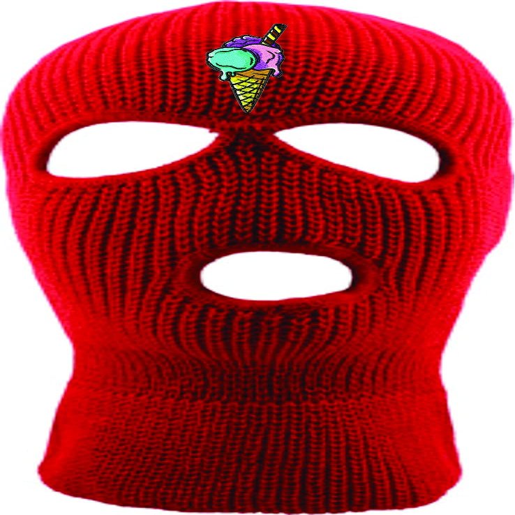 ALLNTRENDS Ski Mask Adult Three Hole Mask Ice Cream Embroidered Full Face Cover Knitted Beanie Warm Graphic Balaclava (Red)