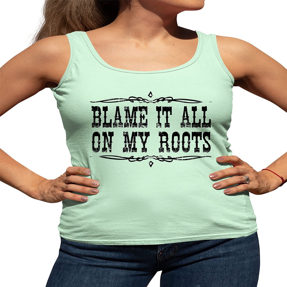 Go All Out Small Mint Womens Blame It All On My Roots Country Racerback Tank Top T-Shirt