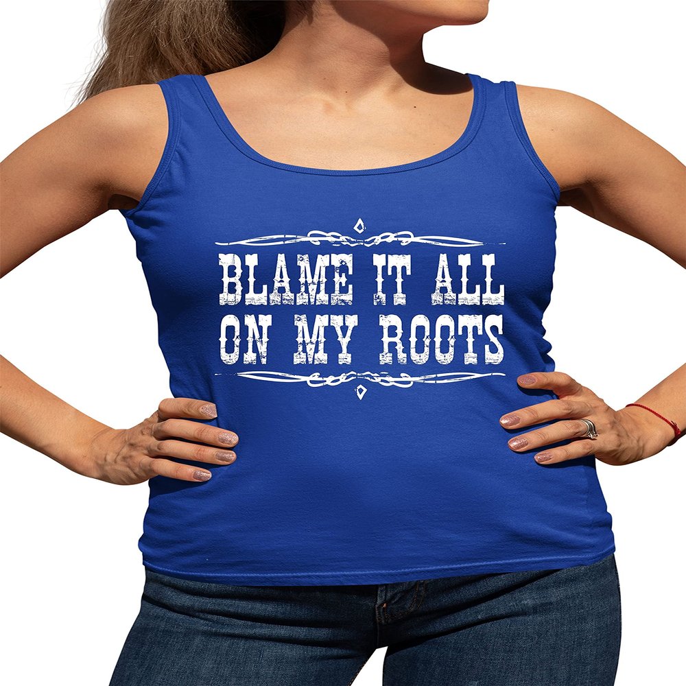 Go All Out XX-Large Royal Womens Blame It All On My Roots Country Racerback Tank Top T-Shirt