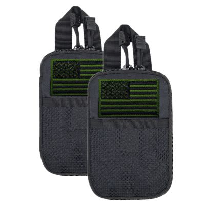EDC Molle Bag for Men - Tactical Pouch with American Flag Embroidery Patch (Black 2 Pack)