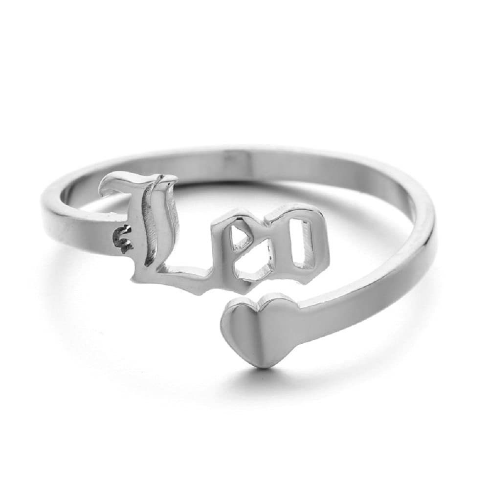 12 Zodiac Old English Letter Adjustable Stainless Steel Rings Gift for Women Dainty 12 Constellation Rings