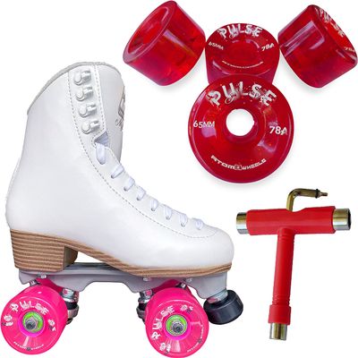 Atom Skates Jackson Mystique Viper/Nylon Plate/Size: Women's Adult 9 Bundle with Glitter Red Atom Pulse Wheels and Tool
