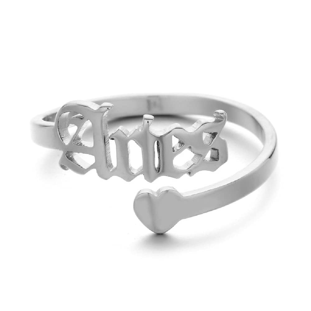 12 Zodiac Old English Letter Adjustable Stainless Steel Rings Gift for Women Dainty 12 Constellation Rings
