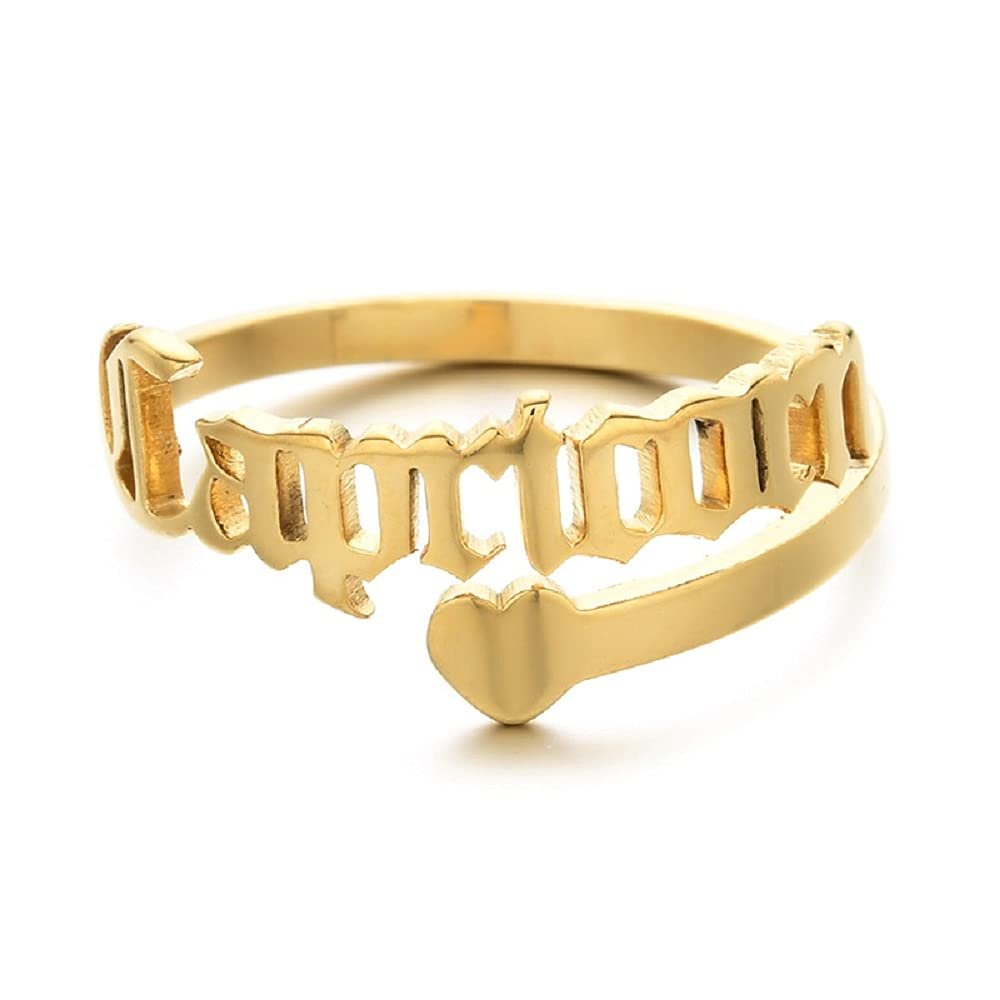 12 Zodiac Old English Letter Adjustable Stainless Steel Rings Gift for Women Dainty 12 Constellation Rings