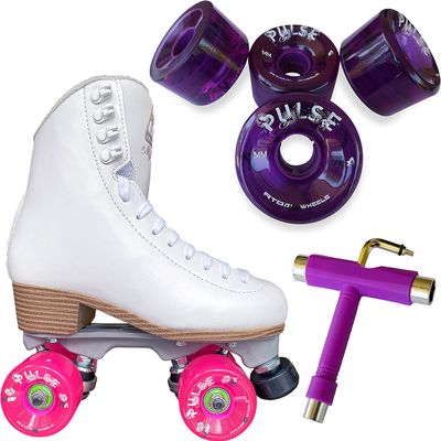 Atom Skates Jackson Mystique Viper/Nylon Plate/Size: Women's Adult 7 Bundle with Purple Atom Pulse Wheels and Tool