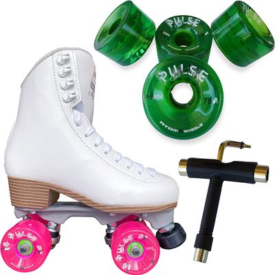 Atom Skates Jackson Mystique Viper/Nylon Plate/Size: Women's Adult 8 Bundle with Green Atom Pulse Wheels and Tool