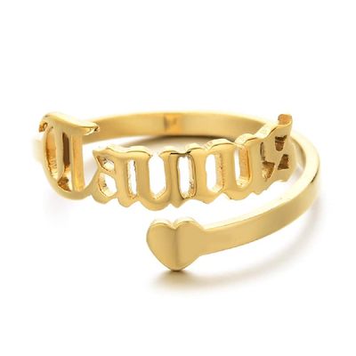 12 Zodiac Old English Letter Adjustable Stainless Steel Rings Gift for Women Dainty 12 Constellation Rings