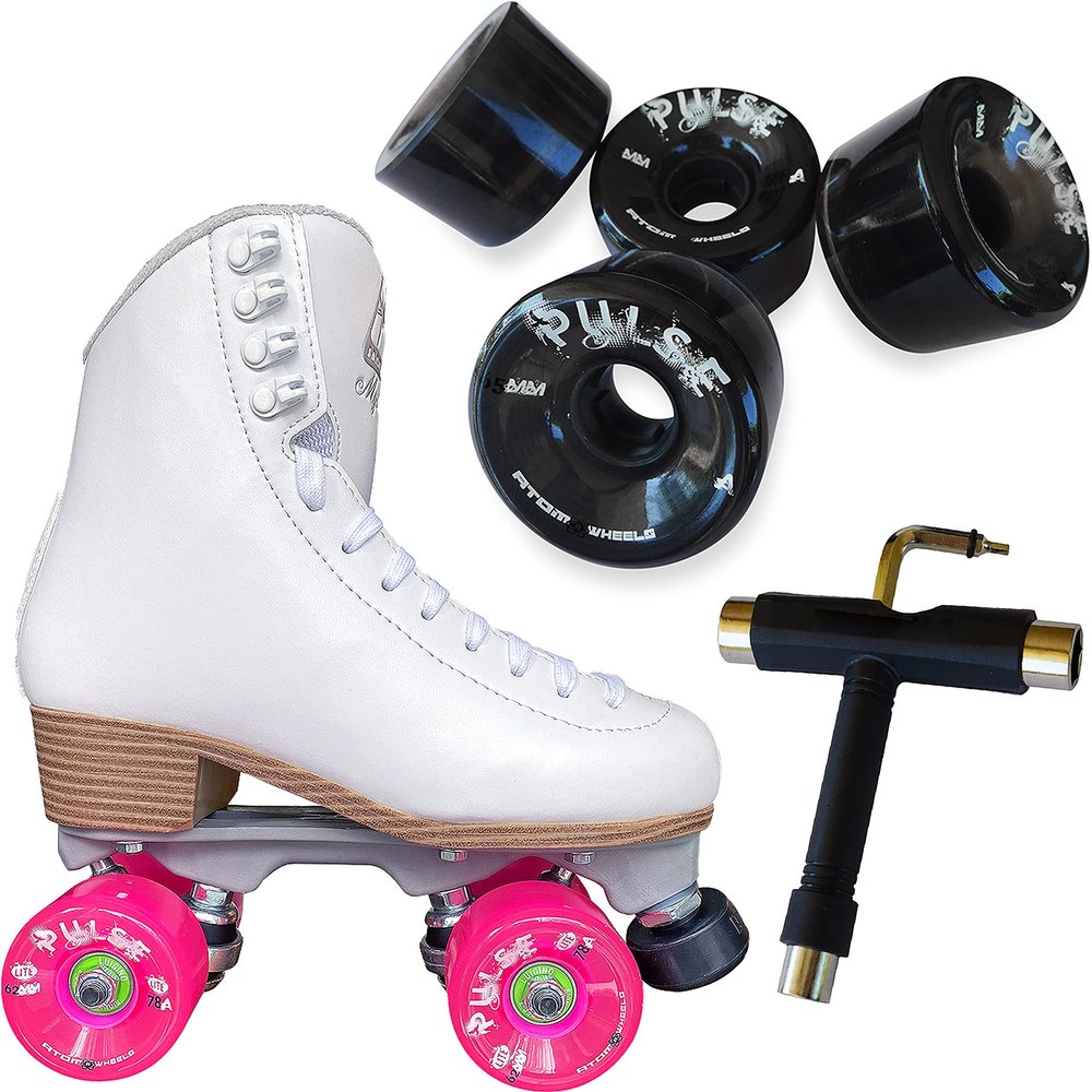 Atom Skates Jackson Mystique Viper/Nylon Plate/Size: Women's Adult 7 Bundle with Black Atom Pulse Wheels and Tool