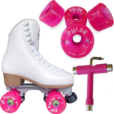 Atom Skates Jackson Mystique Viper/Nylon Plate/Size: Women's Adult 8 Bundle with Pink Atom Pulse Wheels and Tool