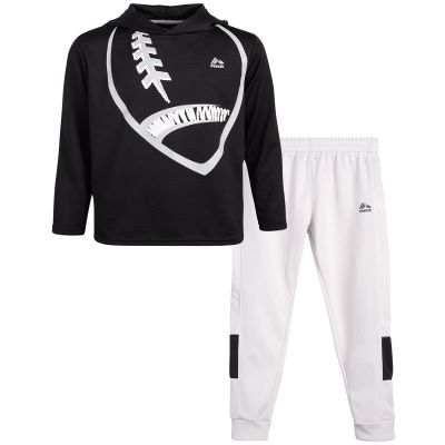 RBX Boys Jogger Set - 2 Piece Pullover Thermal Boys Hoodie & Tricot Jogger Pants - Athletic Sweatsuit Outfit (Sizes 8-12), Size 8, Black Football