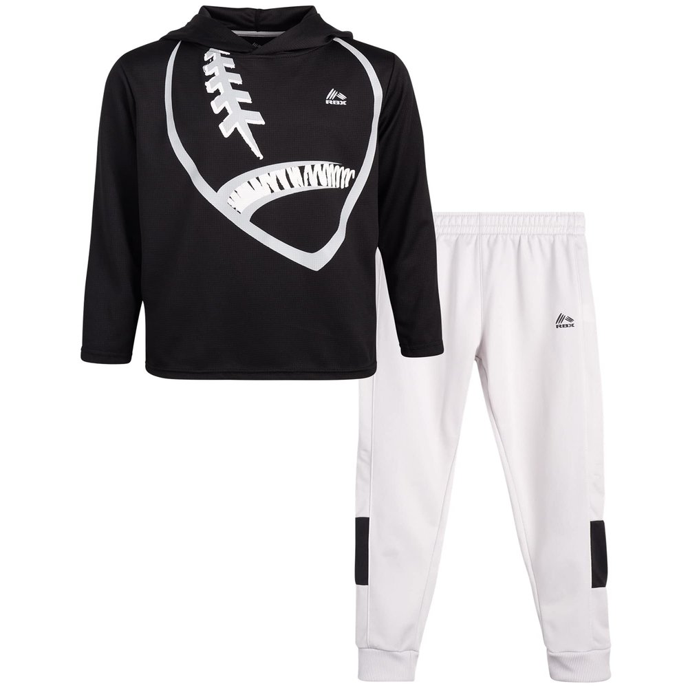 RBX Boys Jogger Set - 2 Piece Pullover Thermal Boys Hoodie & Tricot Jogger Pants - Athletic Sweatsuit Outfit (Sizes 8-12), Size 8, Black Football