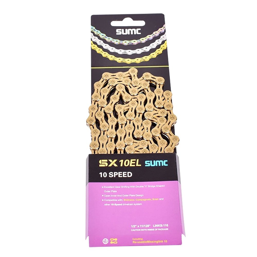 Bike Chain 9/10/11/12 Speed, 116/126-Link Ultralight Hollow Half Hollow Gold Color Chain for Mountain Bike Road Bike,10 Speed