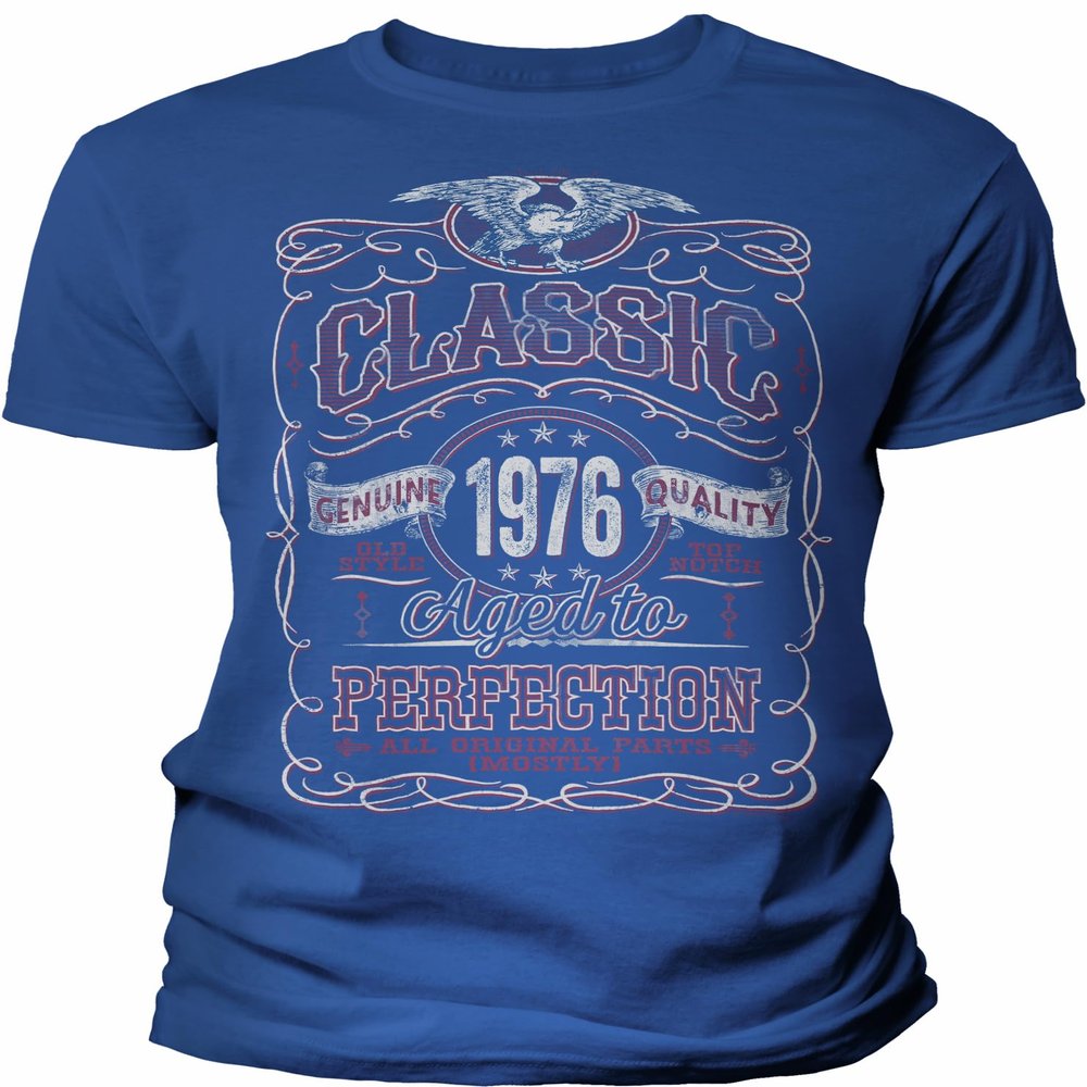 50th Birthday Gift Shirt for Men - Classic 1976 Aged to Perfection - Royal-003-4X