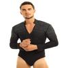 Yeeye Men's Sparkle Rhinestones V Neck Tango Dance Leotard Shirt Bodysuit Zipper Ballet Dancewear Black Large view 1