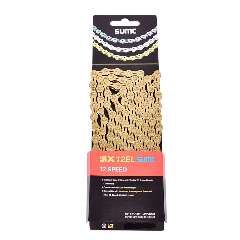 Bike Chain 9/10/11/12 Speed, 116/126-Link Ultralight Hollow Half Hollow Gold Color Chain for Mountain Bike Road Bike,12 Speed