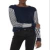 Cable Stitch Women's Contrast-Sleeve Cotton Sweater - Crewneck Long Sleeve Knitted Pullover Top (X-Small, Wave Navy) view 1