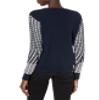 Cable Stitch Women's Contrast-Sleeve Cotton Sweater - Crewneck Long Sleeve Knitted Pullover Top (X-Small, Wave Navy) view 2