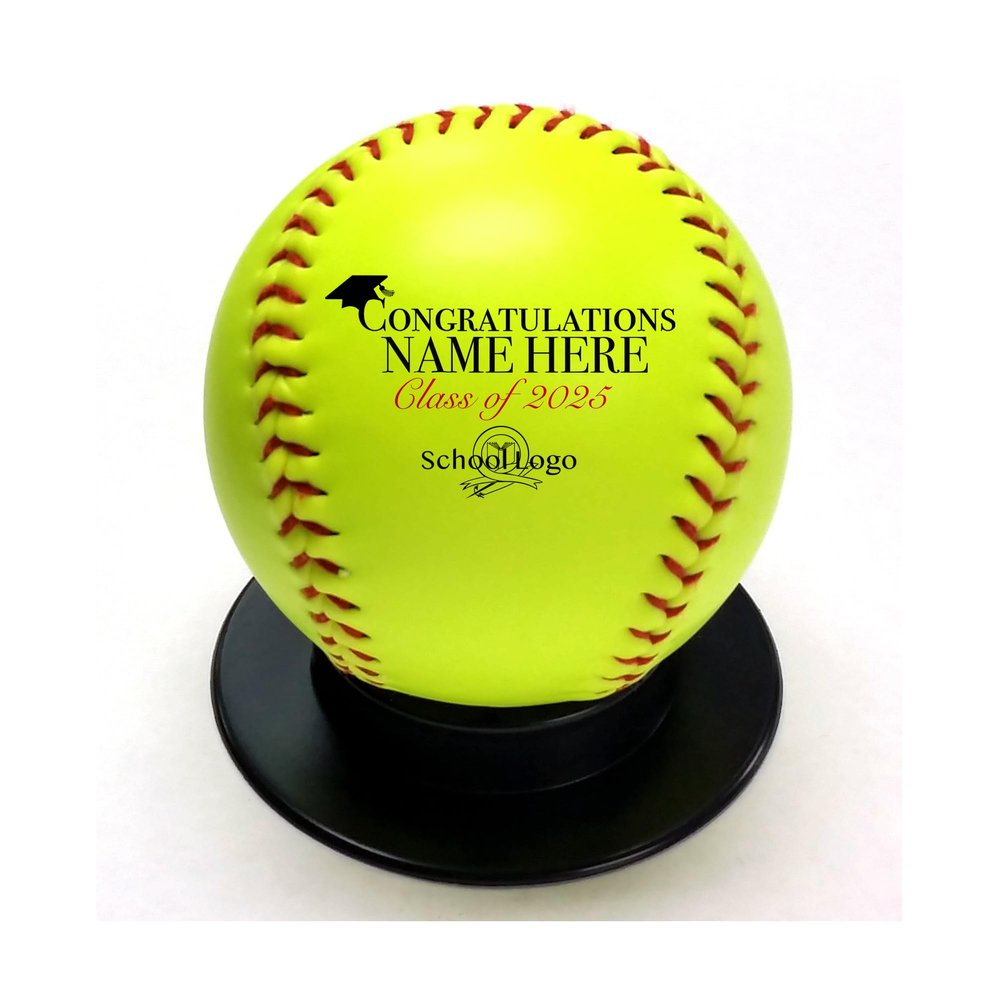 Ballstars Custom Softball Graduation Gift Personalized with Name & School Logo for Him, Her, Graduate | Congratulations Class of 2025 for Middle, High School, or College