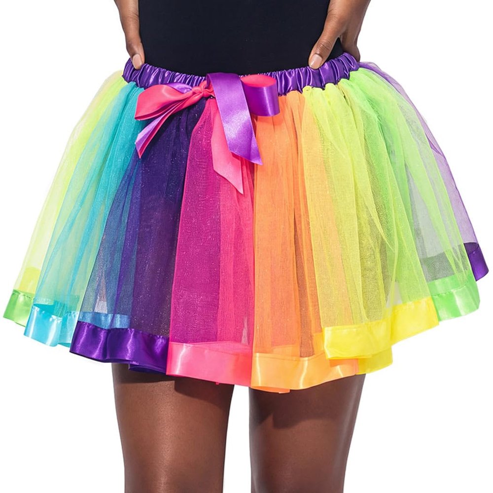 TWINKLEDE Women Rainbow Tutu Skirt Colorful Rave Clown Costume Tutus Skirt for Adult (A Rainbow)