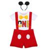 IWEMEK Baby Boys Formal Gentleman Mouse One 1st Birthday Cake Smash Outfit Tuxedo Bow tie Romper Suspenders Short Bib Pants Overalls 3D Ear Headband Halloween Costume Set Polka Dot-red 12-18 Months view 1