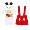 IWEMEK Baby Boys Formal Gentleman Mouse One 1st Birthday Cake Smash Outfit Tuxedo Bow tie Romper Suspenders Short Bib Pants Overalls 3D Ear Headband Halloween Costume Set Polka Dot-red 12-18 Months view 2