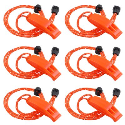 JULBEAR 6PCS Emergency Whistles with Adjustable Reflective Lanyard Plastic Safety Survival Whistle Marine Boat Whistle for Boating Fishing Camping Hiking Rescue Signaling