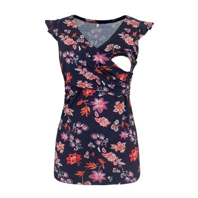 JEATHA Women's Maternity Tunic Tops Sleeveless Boho Shirt Nursing Breastfeeding Blouse Casual Daily Wear Dark Navy XXL