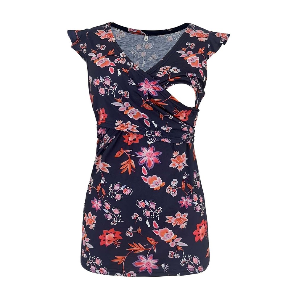 JEATHA Women's Maternity Tunic Tops Sleeveless Boho Shirt Nursing Breastfeeding Blouse Casual Daily Wear Dark Navy XXL