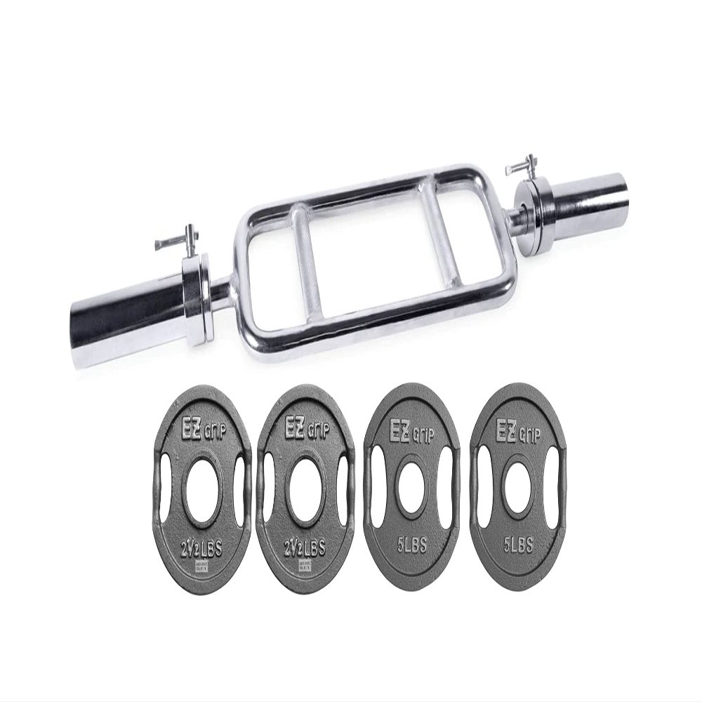 Ader 2'' Olympic Tricep Bar 34'' w/Collars & Ader Gray EZ Grip Plates (15lb Set)