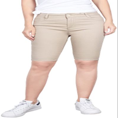 2LUV Women's Stretchy Soft Skinny Easy Fit Stretchy 5 Pocket Mid-Rise Solid Color Classic Skinny Bermuda Shorts Ultra Stretch Comfy Khaki 3