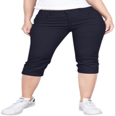 2LUV Women's Stretchy Soft Skinny Easy Fit Stretchy 5 Pocket Mid-Rise Solid Color Classic Skinny Capri Uniform Pants Ultra Stretch Comfy Navy 15
