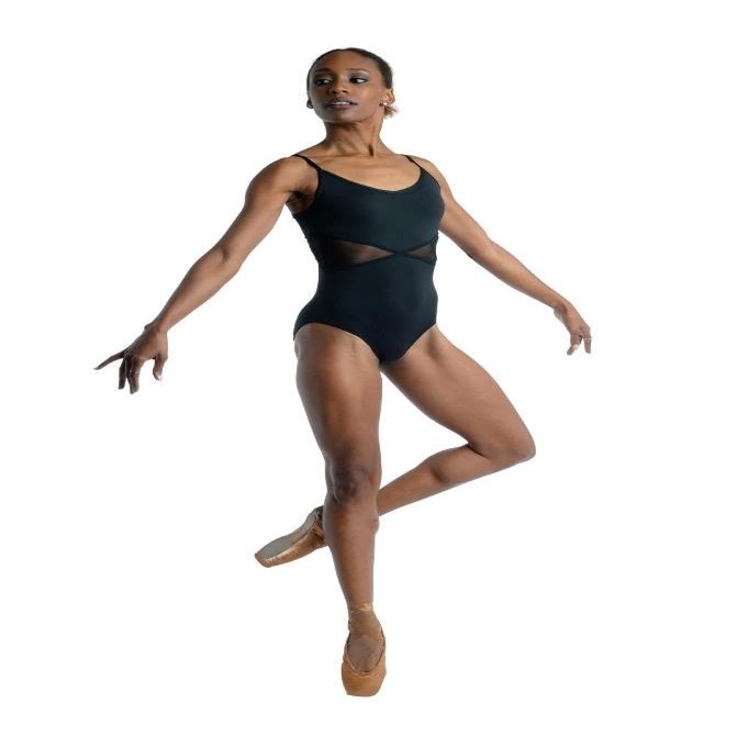 Danz N Motion Womens Camisole Mesh-Waist Leotard Style 21100A, Black, Adult Size Large