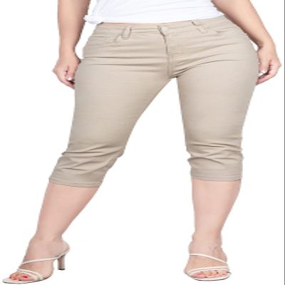 2LUV Women's Stretchy Soft Skinny Easy Fit Stretchy 5 Pocket Mid-Rise Solid Color Classic Skinny Capri Uniform Pants Ultra Stretch Comfy Khaki 7