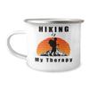 Hiking Is My Therapy Adventure Mug for Hikers, White Enamel Hiking Mug, Mountain Mug for Camper, Hiker, Nature Lover, Outdoor Mug for Hiker view 1