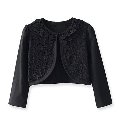 CONGMI Little Girls' Long Short Sleeve Lace Bolero Cardigan Shrug Dress Cover up 2-9 Years Black