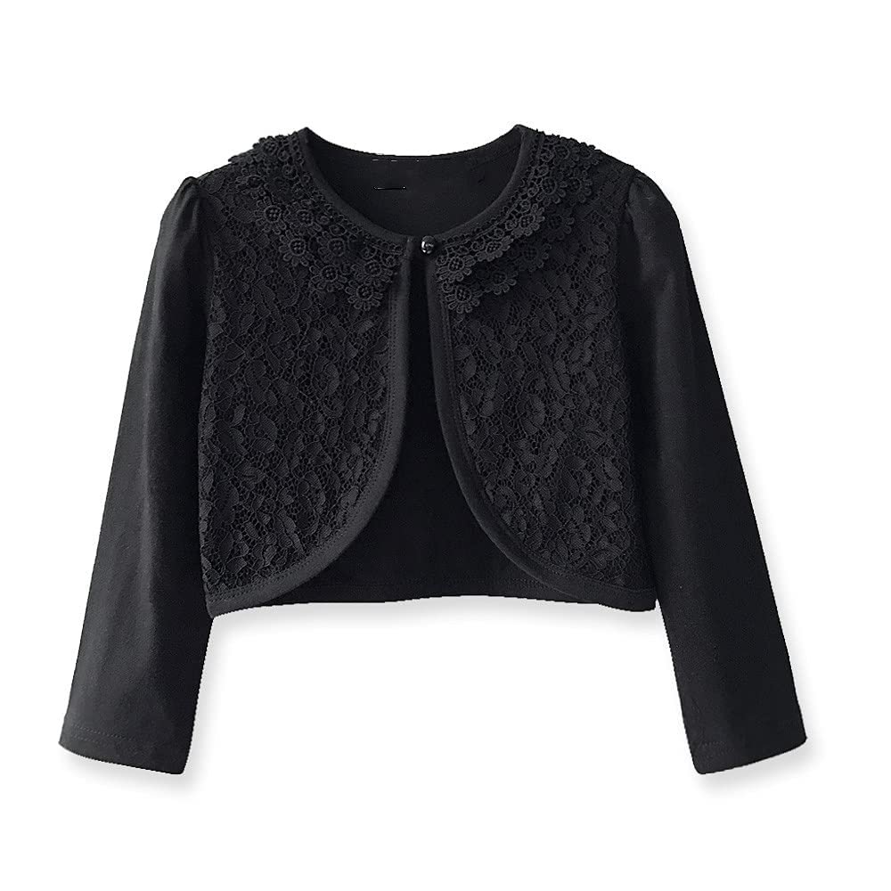CONGMI Little Girls' Long Short Sleeve Lace Bolero Cardigan Shrug Dress Cover up 2-9 Years Black