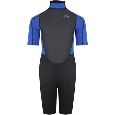 Typhoon Junior Storm3 3/2mm Back Zip Shorty Wetsuit - Black Nite Blue - Easy Stretch - Flatlock Seam Construction
