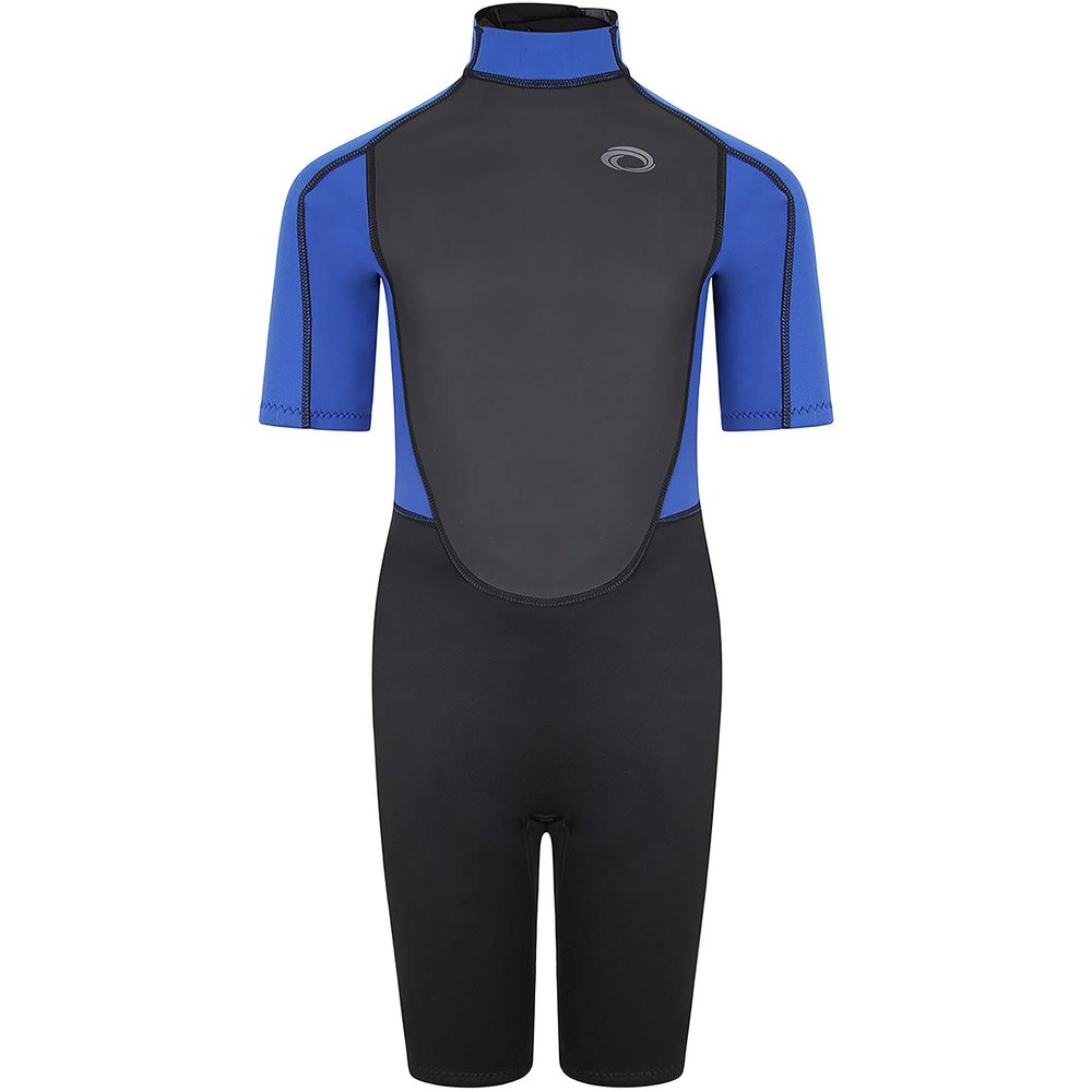 Typhoon Junior Storm3 3/2mm Back Zip Shorty Wetsuit - Black Nite Blue - Easy Stretch - Flatlock Seam Construction