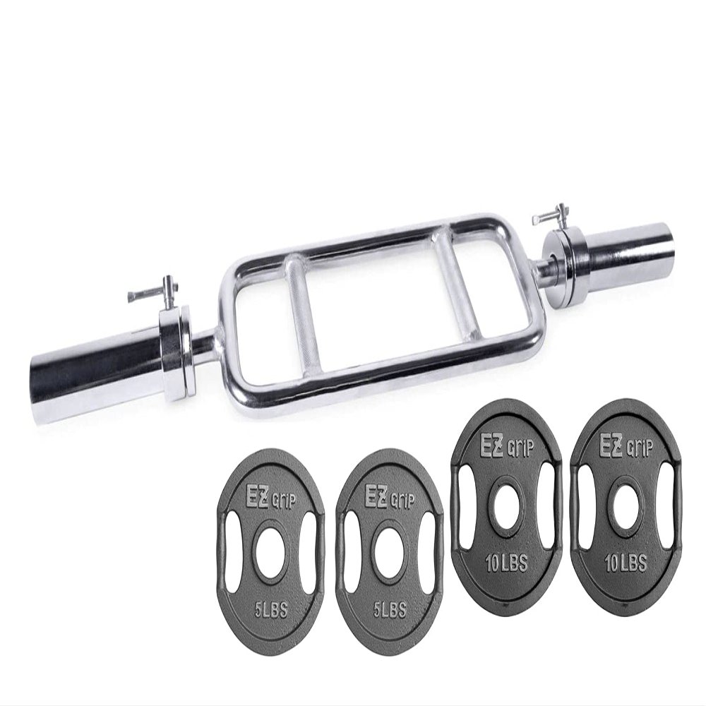 Ader 2'' Olympic Tricep Bar 34'' w/Collars & Ader Gray EZ Grip Plates (30lb Set)