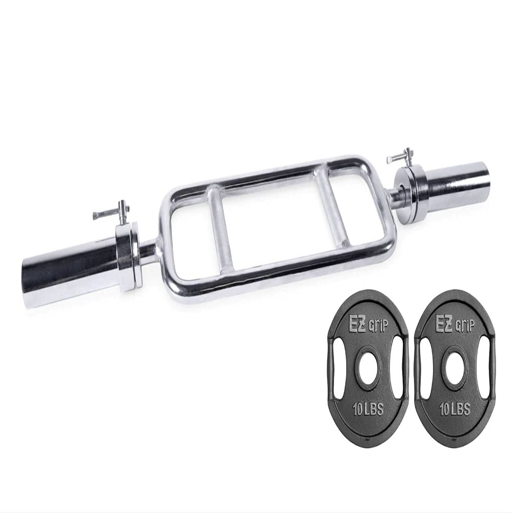 Ader 2'' Olympic Tricep Bar 34'' w/Collars & Ader Gray EZ Grip Plates (20lb Set)