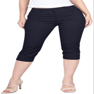 2LUV Women's Stretchy Soft Skinny Easy Fit Stretchy 5 Pocket Mid-Rise Solid Color Classic Skinny Capri Uniform Pants Ultra Stretch Comfy Navy 13