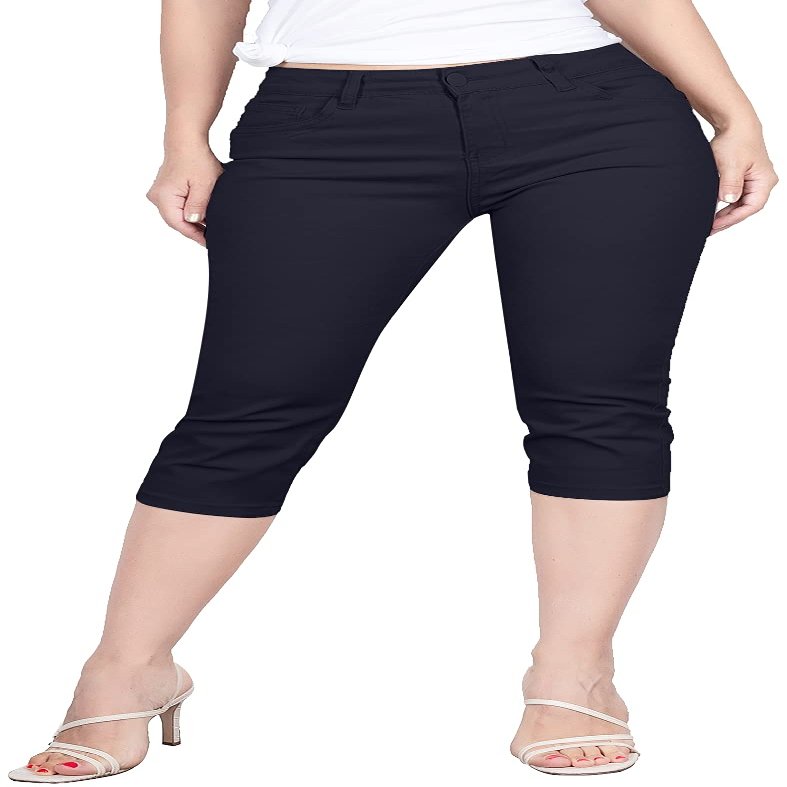 2LUV Women's Stretchy Soft Skinny Easy Fit Stretchy 5 Pocket Mid-Rise Solid Color Classic Skinny Capri Uniform Pants Ultra Stretch Comfy Navy 13