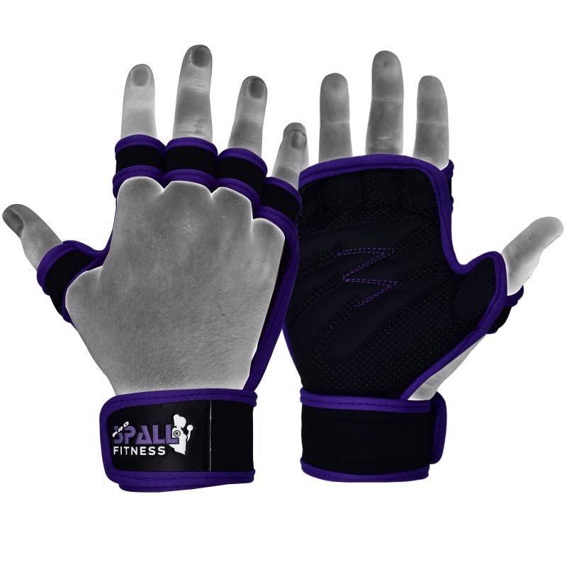 Spall Pro US Fingerless Workout Gloves - Weight Lifting Cross Fit Gloves with Wrist Support Perfect for Gym Fitness, Cross Training, Hand Support Powerlifting & Pull Ups(Medium, Purple)