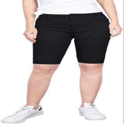 2LUV Women's Stretchy Soft Skinny Easy Fit Stretchy 5 Pocket Mid-Rise Solid Color Classic Skinny Bermuda Shorts Ultra Stretch Comfy Black 13