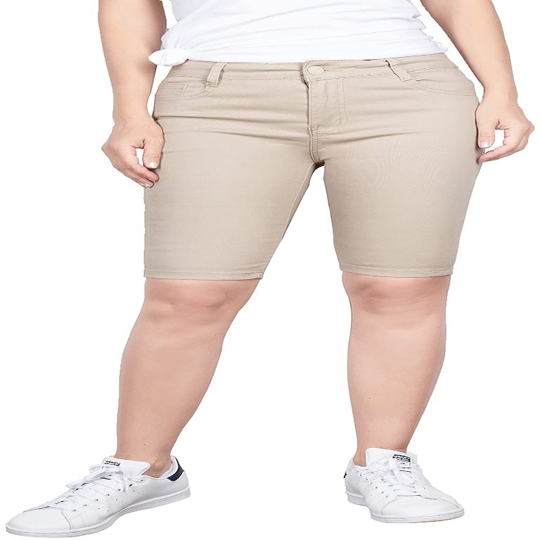 2LUV Women's Stretchy Soft Skinny Easy Fit Stretchy 5 Pocket Mid-Rise Solid Color Classic Skinny Bermuda Shorts Ultra Stretch Comfy Khaki 15