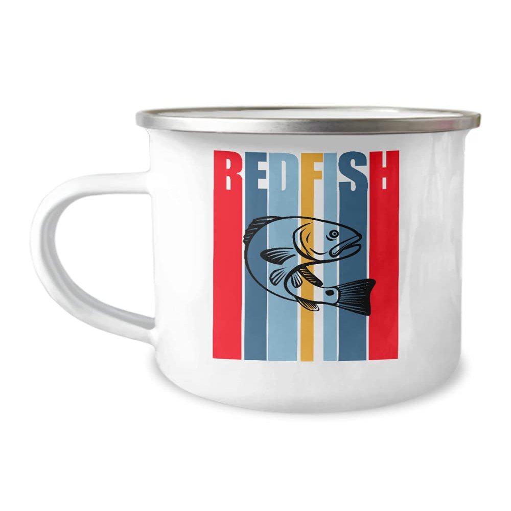 Redfish Fishing Mug for Red Drum Fish Lovers, Fisherman Campfire Mug, Enamel Spottail Fish Coffee Cup, Birthday, Father's Day, Mother's Day