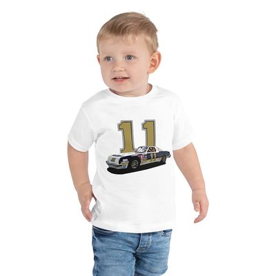 JG Infinite Cale Yarborough #11 Retro Stock Car Toddler Short Sleeve Tee White