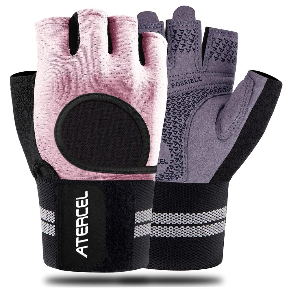 ATERCEL Fingerless Padded Palm Gloves Breathable with Wrist Support for Water Ski, Canoeing, Sailing, Jet Skiing, and Rowing for Mens and Women, Full Palm Protection (Pink, L)
